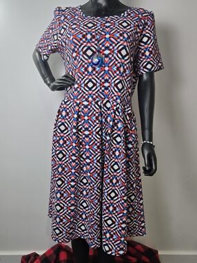LuLaRoe Geometric Midi Dress - Red, Blue, Black